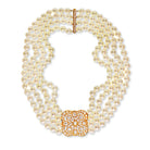 Diamond and Pearl Circa 1990 18K Yellow Gold Necklace - The Back Vault