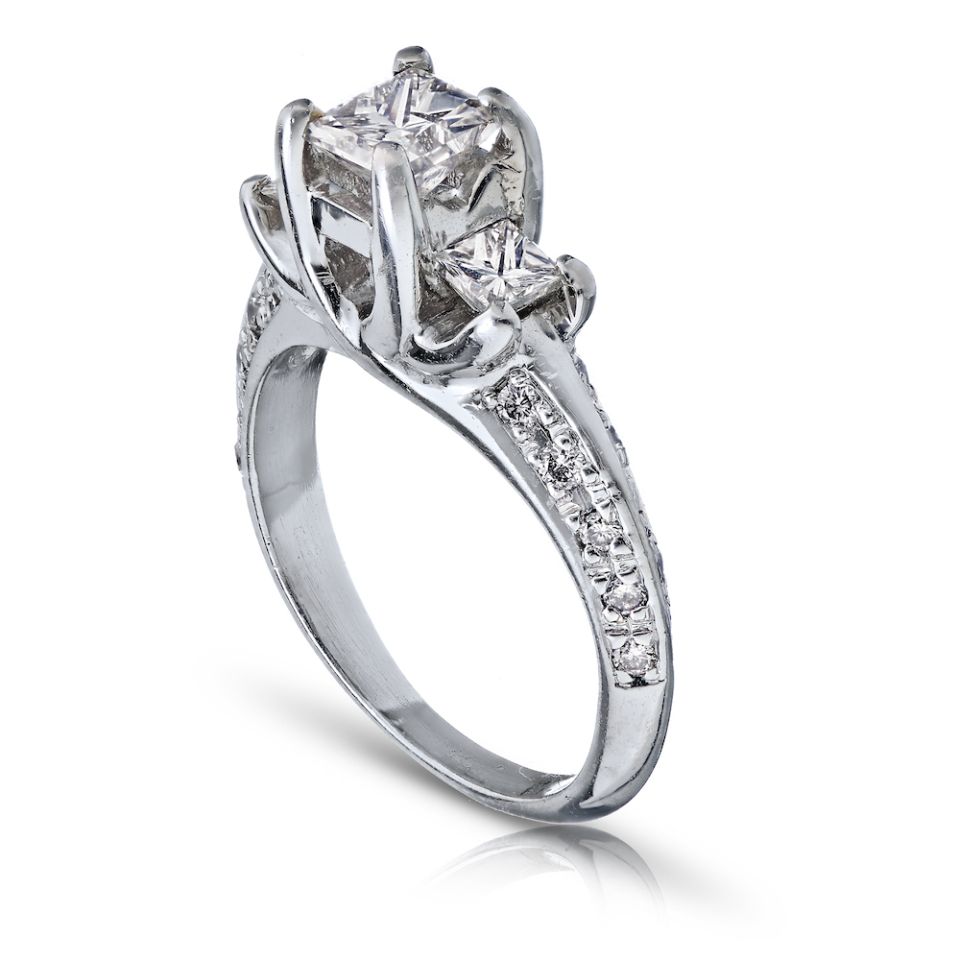 Platinum Princess Cut Diamond Three Stone Ring - The Back Vault Jewelry