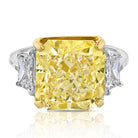 10 carat Radiant Cut Diamond Fancy Intense Yellow GIA Three Stone Engagement Ring - The Back Vault