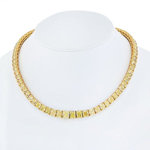 18K Yellow Gold 78 carat Fancy Intense Yellow Radiant Cut Diamond Tennis Necklace