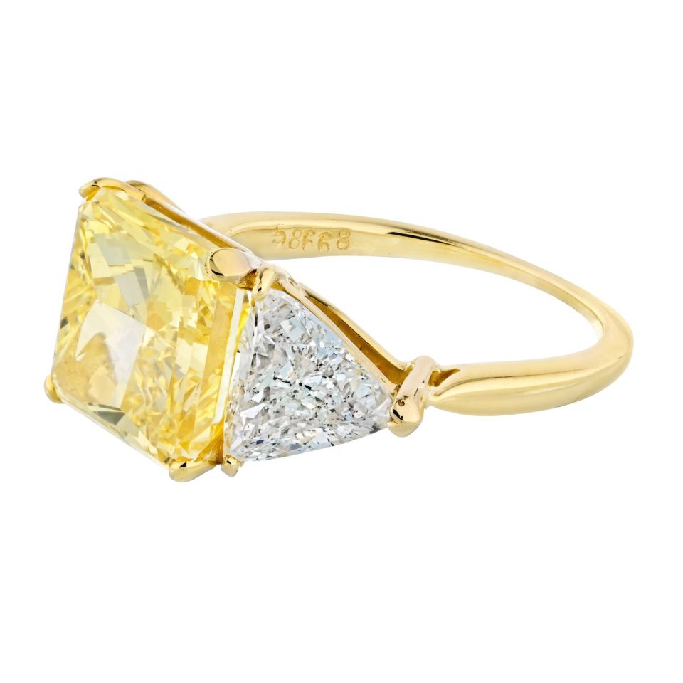 5 carat Radiant Cut Diamond Fancy Vivid Yellow GIA Trillions Ring - The Back Vault