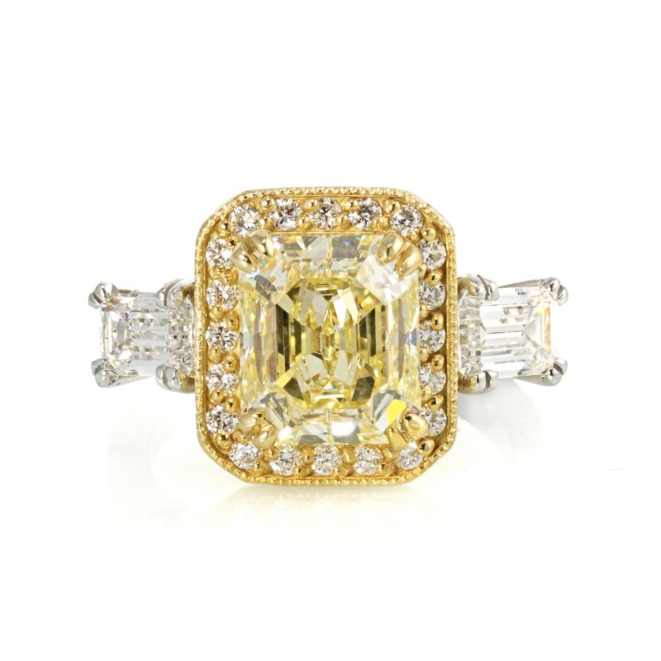 3 carat Radiant Cut Diamond Fancy Yellow GIA  Ring - The Back Vault