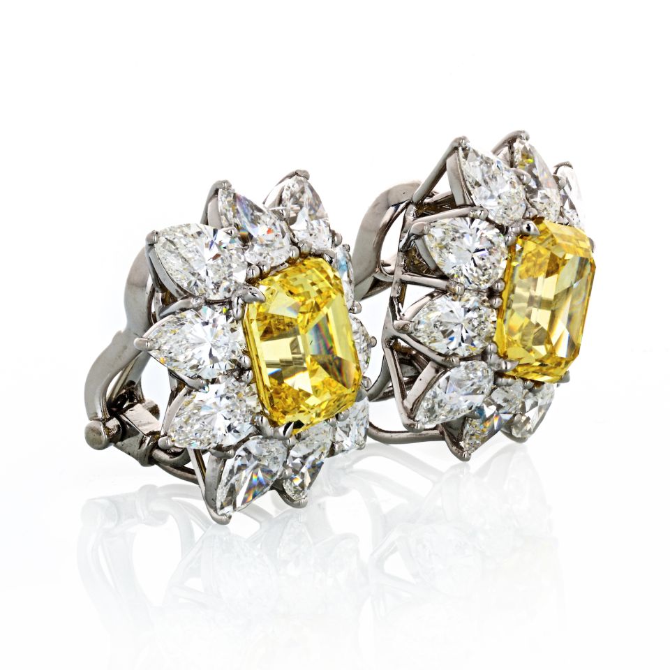 8.44 carats Fancy Vivid Yellow Diamond Earrings - The Back Vault