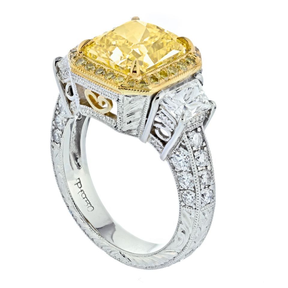 3 carat Radiant Cut Fancy Intense Yellow Diamond Engagement Ring - The Back Vault