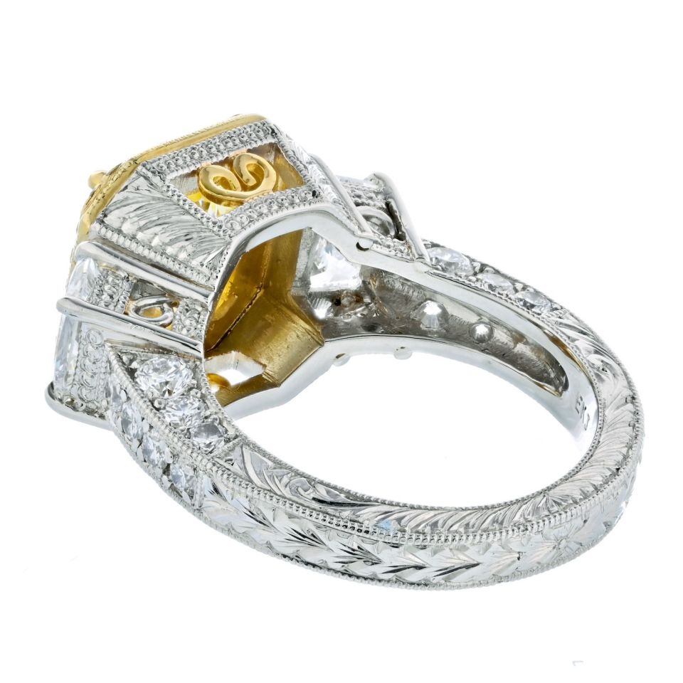 3 carat Radiant Cut Fancy Intense Yellow Diamond Engagement Ring - The Back Vault