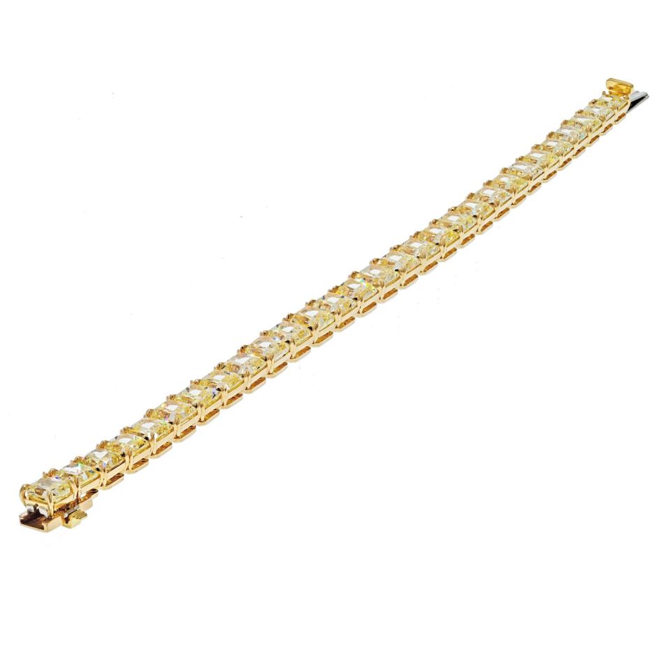 32.17cttw Fancy Yellow Radiant Cut Diamond One Line Tennis Bracelet - The Back Vault