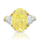 6.95 Carat Oval Cut Fancy Intense Yellow Three Stone Diamond Engagement Ring - The Back Vault