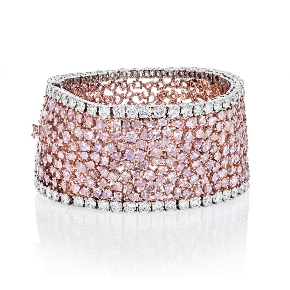 Platinum & Rose Gold 47cts of Pink stone w/ various shapes and 8cts of white RBs outlining Bracelet - The Back Vault