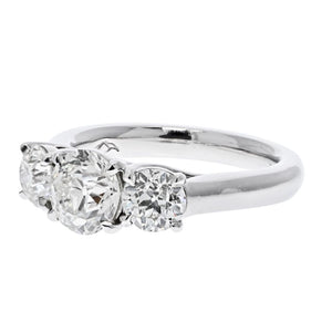 Platinum 2.66 Carats Three Stone Old European Cut Engagement Ring