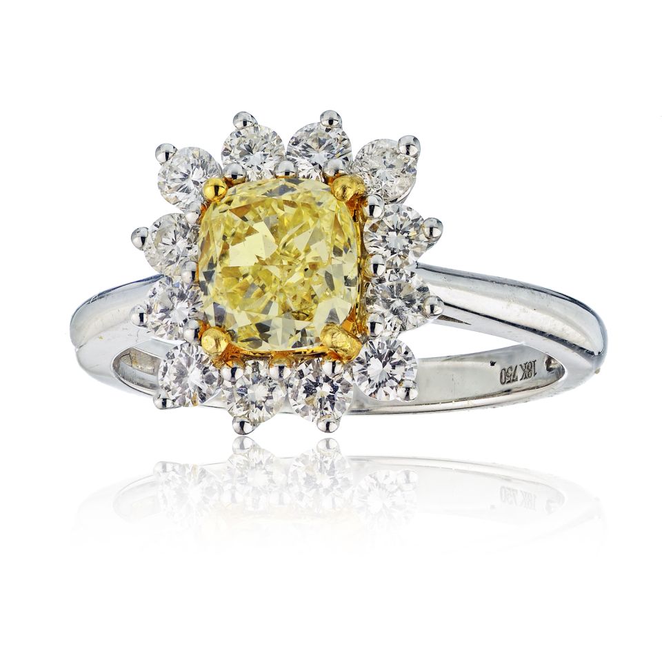 1.21 carat Radiant Cut Diamond Fancy Yellow GIA Engagement Ring - The Back Vault