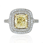 2 carat Cushion Cut Fancy Yellow Diamond Double Halo GIA Engagement Ring - The Back Vault