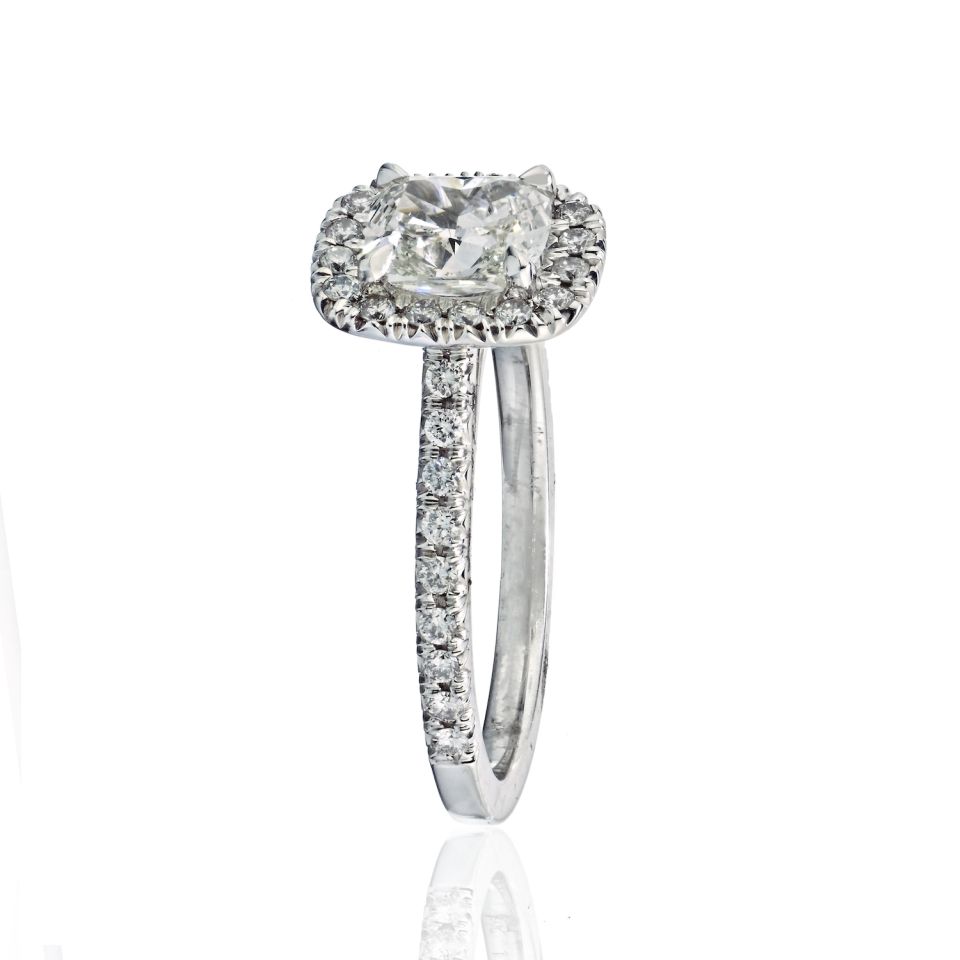 1.06 carat Cushion Cut Diamond G/VS2 GIA Halo Engagement Ring - The Back Vault