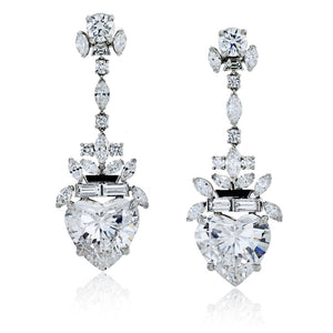 Raymond C. Yard Platinum Hanging GIA Heart Diamond Drop Dangling Earrings