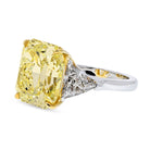 10.98 Carat Radiant Cut Fancy Yellow VVS2 Three Stone Diamond Engagement Ring - The Back Vault