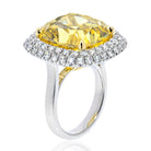 21 Carat Cushion Cut Fancy Deep Brownish Yellow VVS1 Double Halo Engagement Ring - The Back Vault