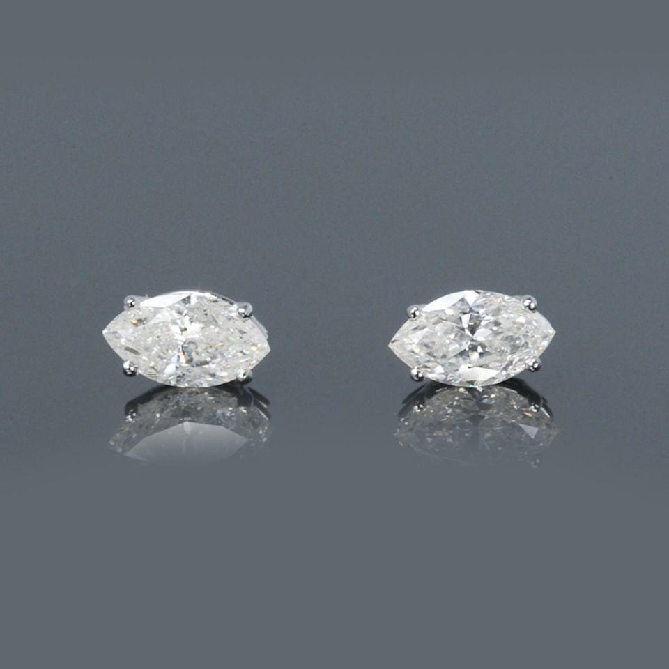 One Pair of  Diamond Ear Studs 1.52 carat cttw Set in 14K White Gold - The Back Vault