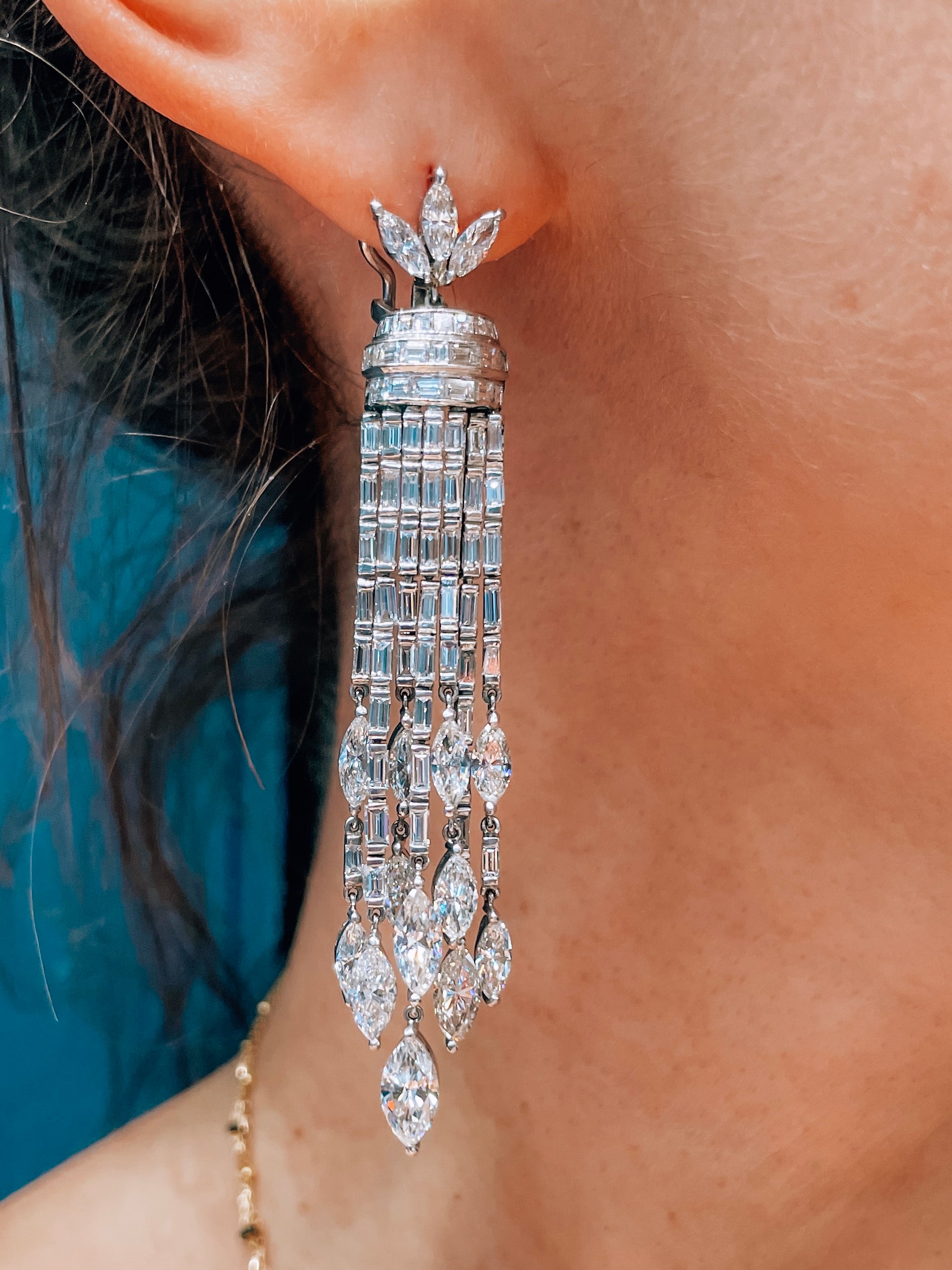 Platinum 27 Carat Diamond Hanging Chandelier Estate Earrings - The Back Vault