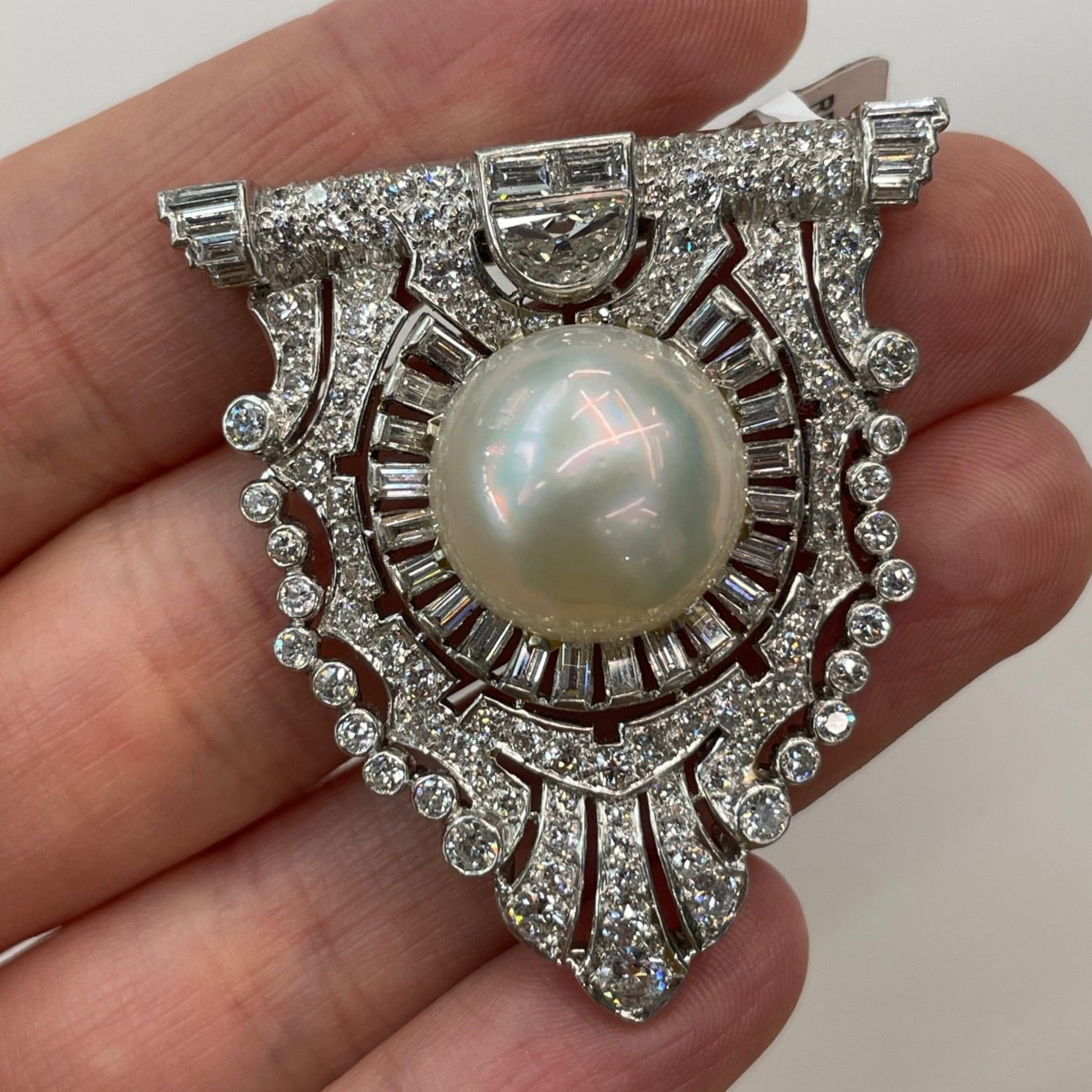 Art Deco Platinum Pearl & Diamond Clip Brooch - The Back Vault