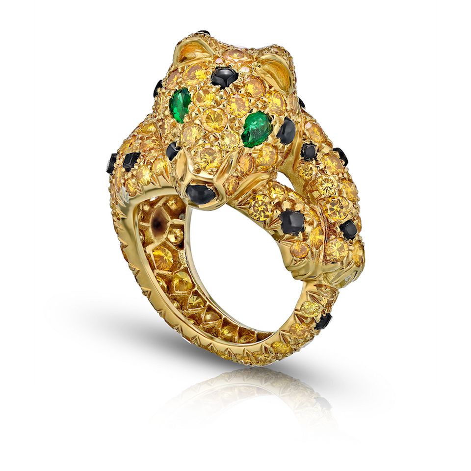 Panthere Platinum & 18K Yellow Gold Yellow Diamond Onyx & Emerald Ring - The Back Vault Jewelry