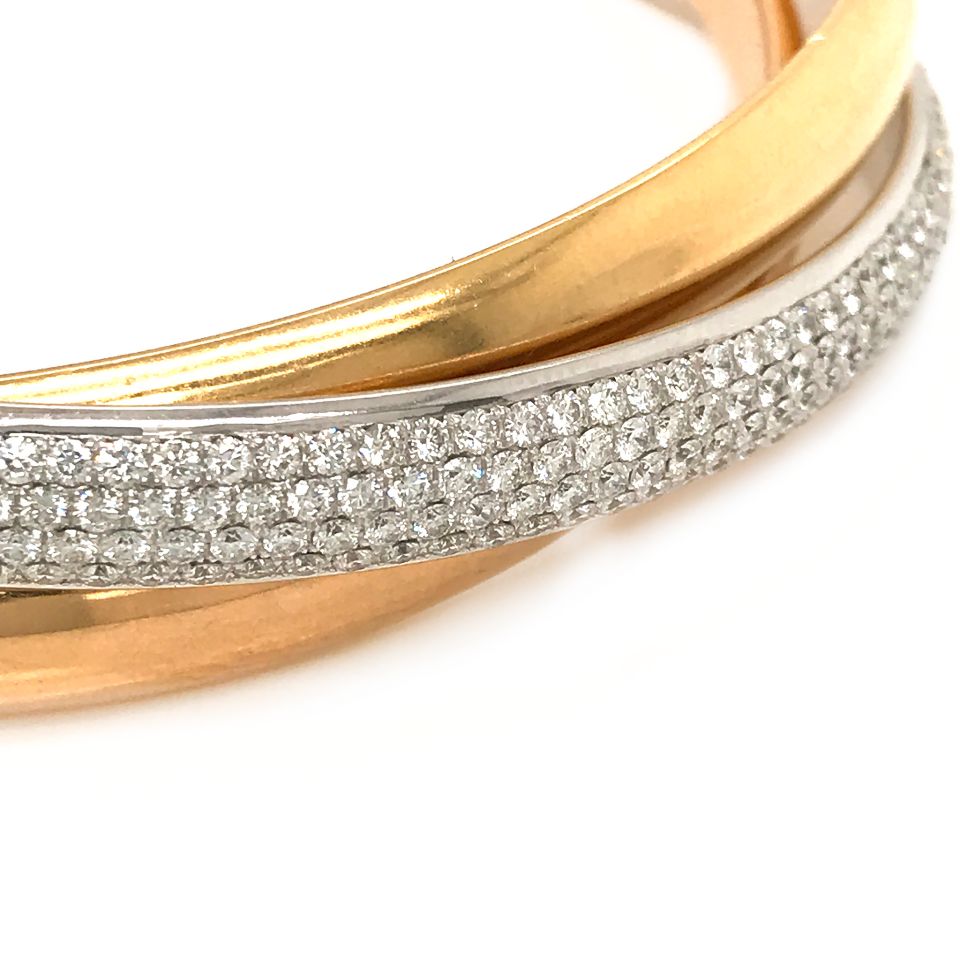 Cartier 18K Tri Color Trinity De "One" Diamond Bangle Bracelet - The Back Vault Jewelry