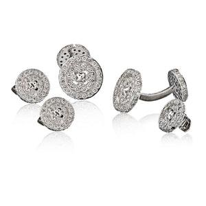 18K White Gold 8.50 carat Double Sided 'Button' Diamond Stud Cuff Links