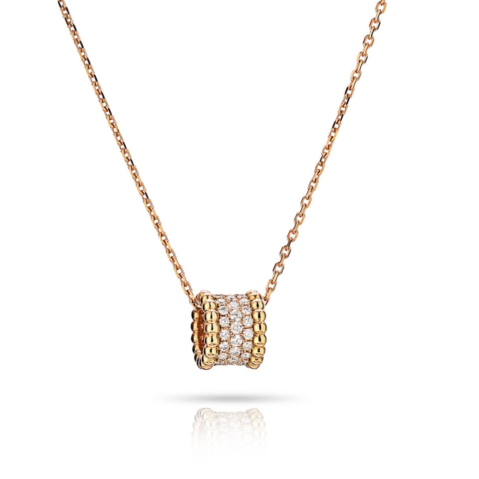 Van Cleef & Arpels 18K Rose Gold Perlee Diamond Chain. Pendant - The Back Vault