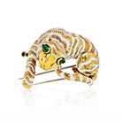 David Webb 18K Yellow Gold Tiger In white Enamael, Emerald Eyes Brooch - The Back Vault