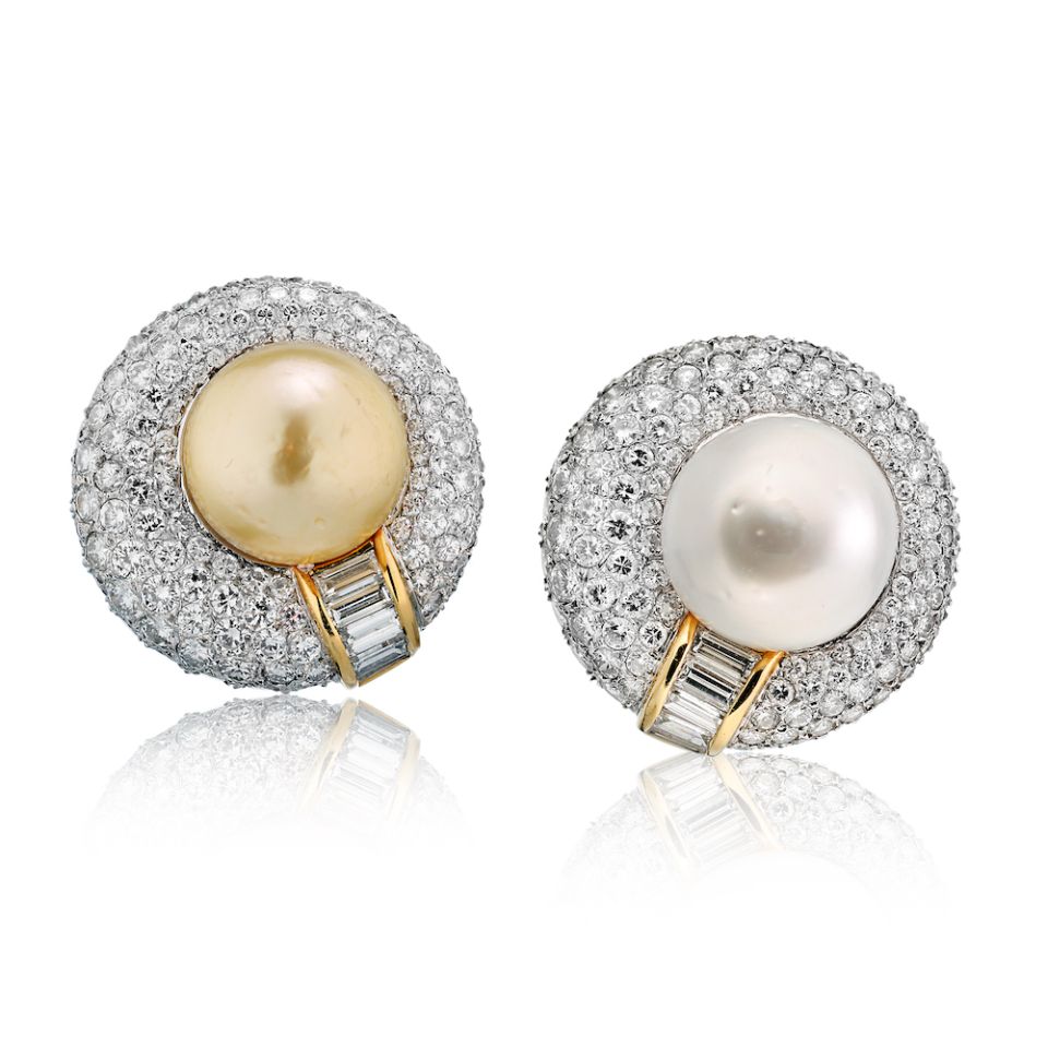 Platinum Night And Day Pearl And Diamond Earrings - The Back Vault Jewelry