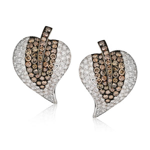 18K White Gold Champagne And White Diamond Leaf Earrings