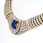 18K Yellow Gold Approx 7.50 ct Center Cab Sapphire & Dia Necklace - The Back Vault