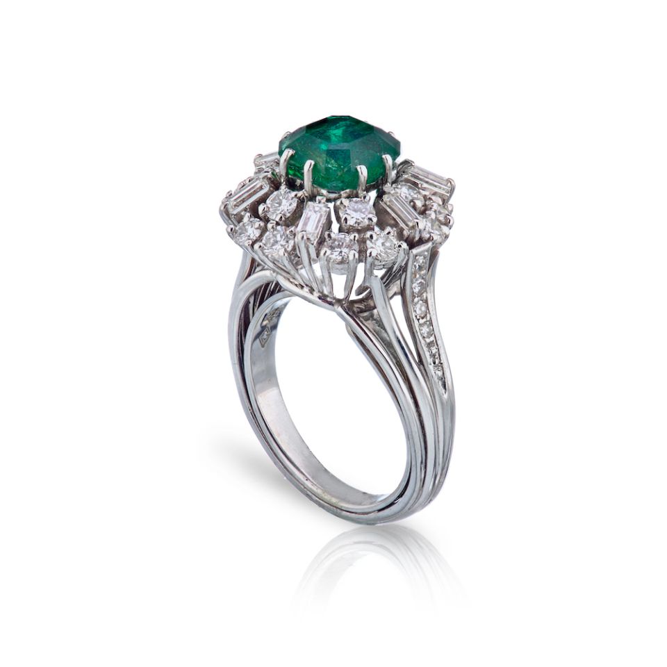 Platinum 2 carat Emerald and Diamond Ring - The Back Vault Jewelry