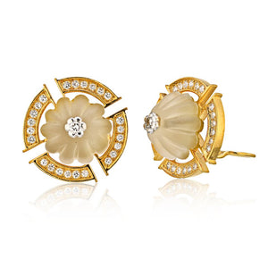 Bvlgari 18K Yellow Gold Rock Crystal Large Clip-On Diamond Earrings