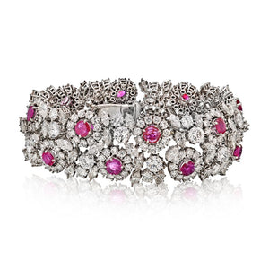 Platinum Ruby & Diamond Floral Motif Gemstone Bracelet