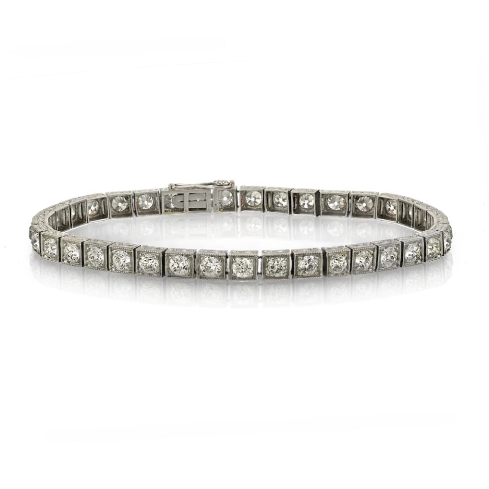 Art Deco Platinum 36 Old Cut Diamonds Straight Line Bracelet - The Back Vault