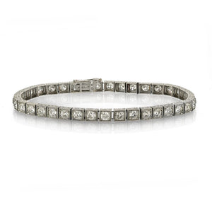 Art Deco Platinum 36 Old Cut Diamonds Straight Line Bracelet