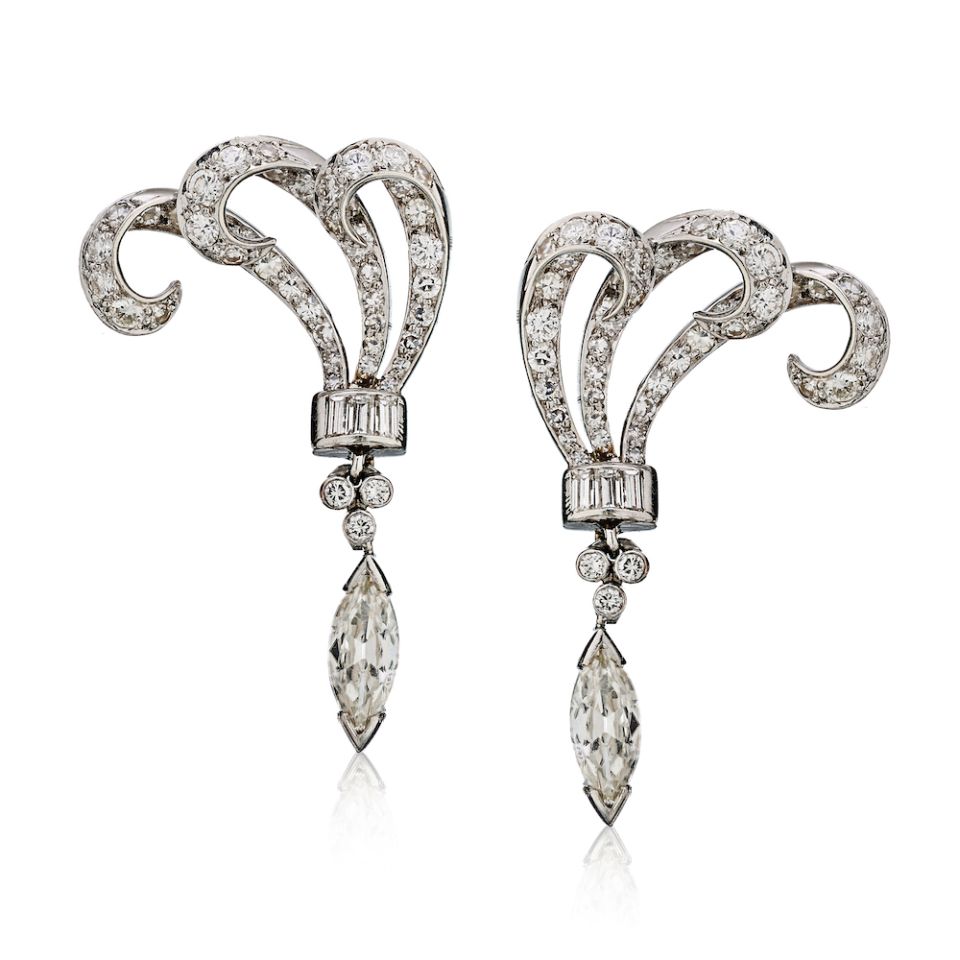 Platinum Art Deco Delicate Filigree 6 carat Diamond Earrings - The Back Vault Jewelry