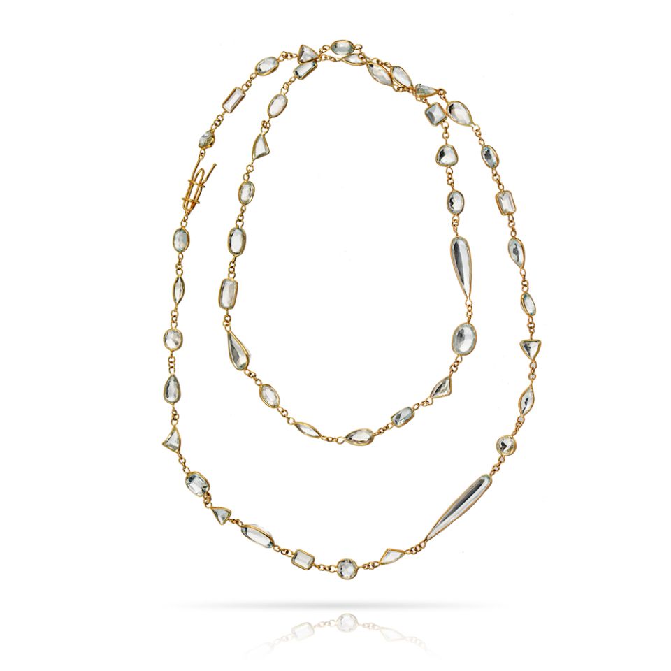 18K Yellow Gold Light Aquamarine Long Chain Necklace - The Back Vault