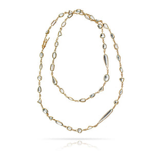 18K Yellow Gold Light Aquamarine Long Chain Necklace