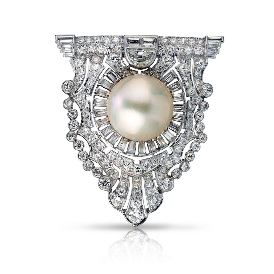 Art Deco Platinum Pearl & Diamond Clip Brooch - The Back Vault Jewelry