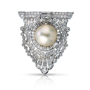 Art Deco Platinum Pearl & Diamond Clip Brooch