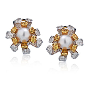 18K Two Tone Pear And Fancy Yellow And White Diamond Earrings