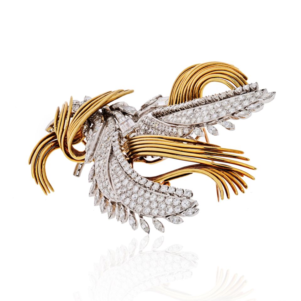 David Webb Platinum & 18K Yellow Gold 20.00 Carats Diamond Double Clip Convertable Brooch - The Back Vault