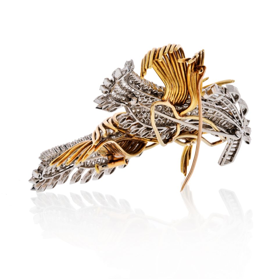 David Webb Platinum & 18K Yellow Gold 20.00 Carats Diamond Double Clip Convertable Brooch - The Back Vault