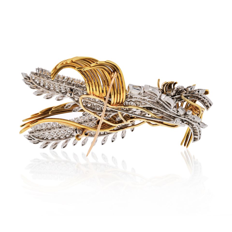 David Webb Platinum & 18K Yellow Gold 20.00 Carats Diamond Double Clip Convertable Brooch - The Back Vault