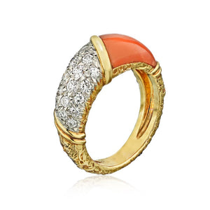 Van Cleef & Arpels 18K Yellow Gold Vintage Coral & Diamond Ring