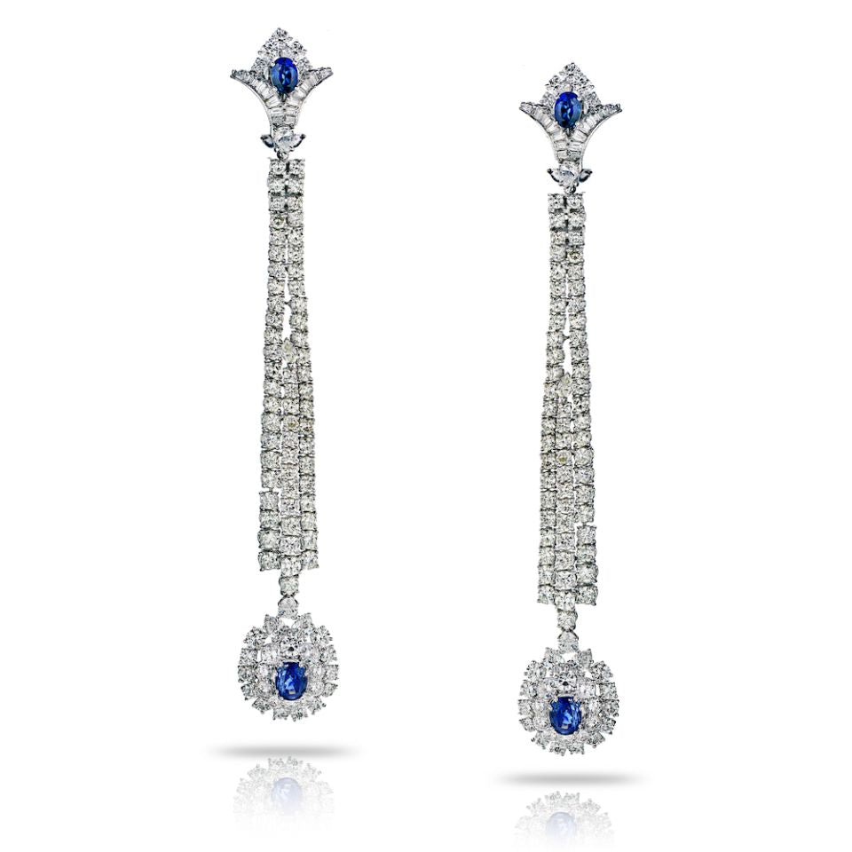 Jahan 18K White Gold Diamond And Sapphire Long Dangle Earrings - The Back Vault Jewelry