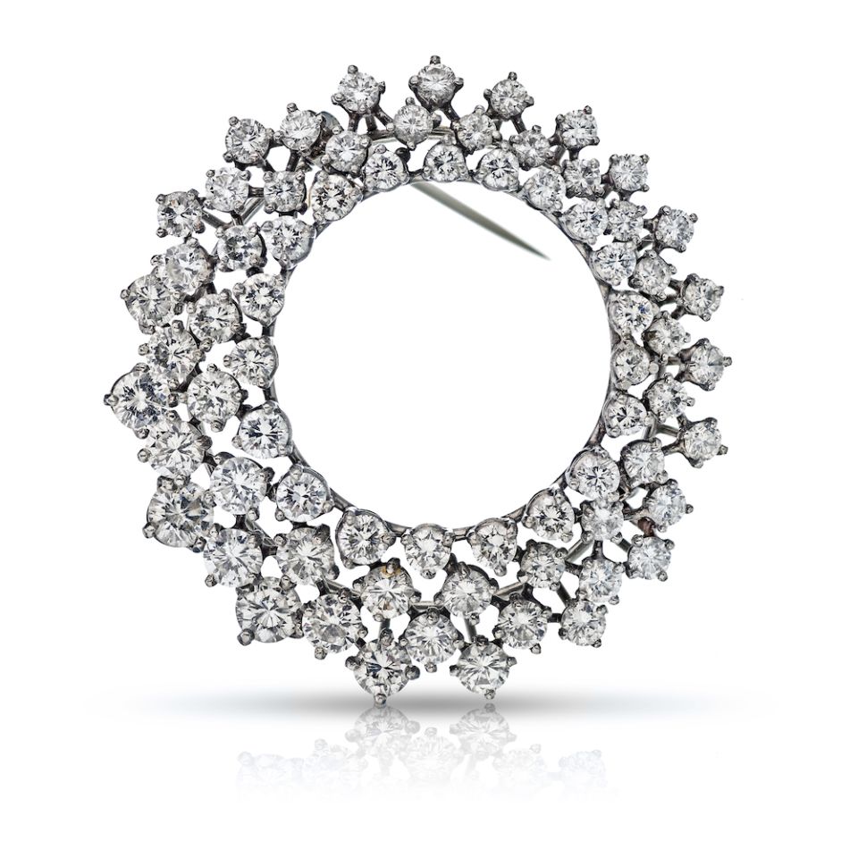 Oscar Heyman Platinum Circular Diamond Brooch - The Back Vault Jewelry