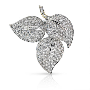 18K White Gold Diamond Leaf Brooch