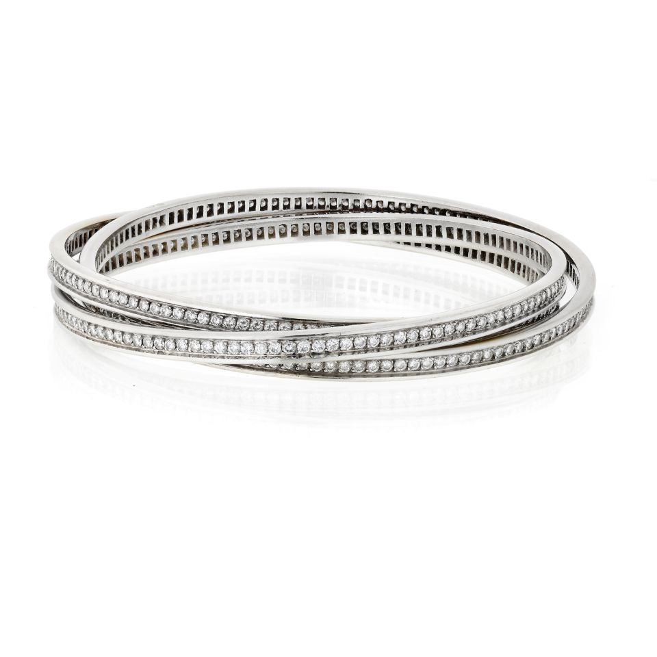 Cartier Trinity 18K White Gold All Diamond Full Circle Slip On Bangle Bracelet - The Back Vault