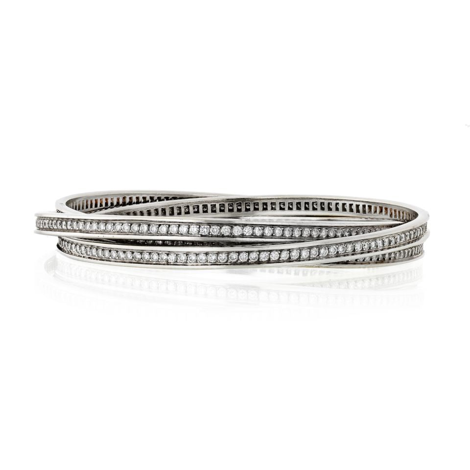 Cartier Trinity 18K White Gold All Diamond Full Circle Slip On Bangle Bracelet - The Back Vault